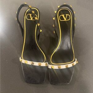 Valentino Black and Gold Studded Heels